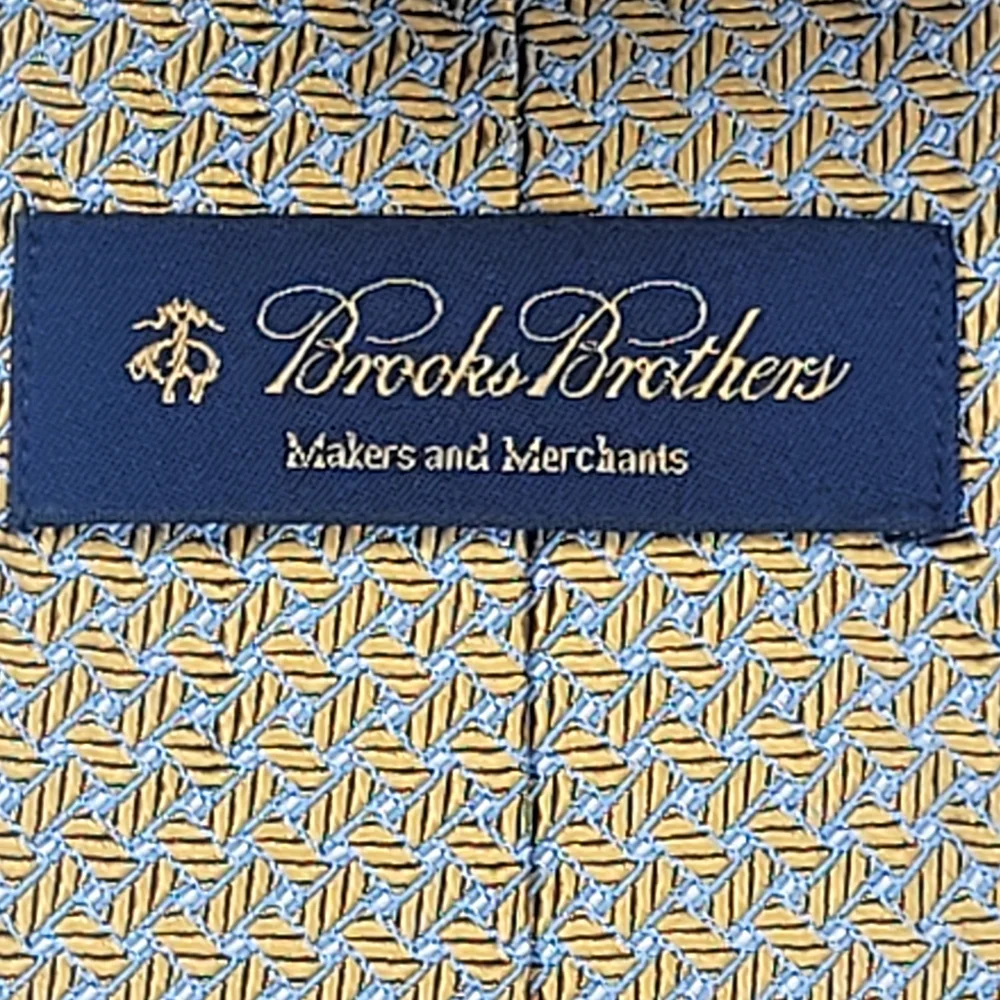 Brooks Brothers Gold Blue Herringbone Geometric Silk Tie 59 X 3.5